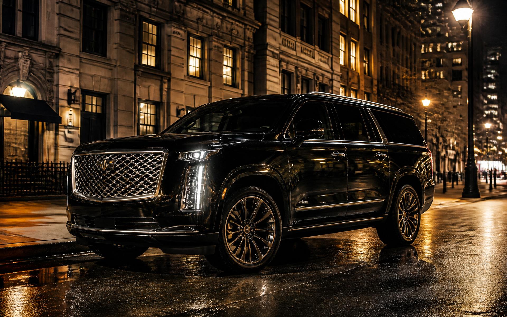2026 Cadillac Escalade ESV parked on Park Avenue at night